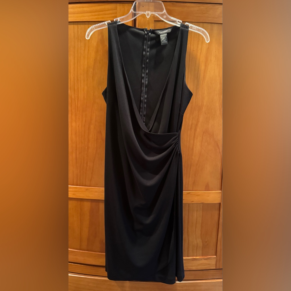 Express Black Asymmetrical Side Shirred Faux Wrap Sheath Dress With V Neck (Euc)